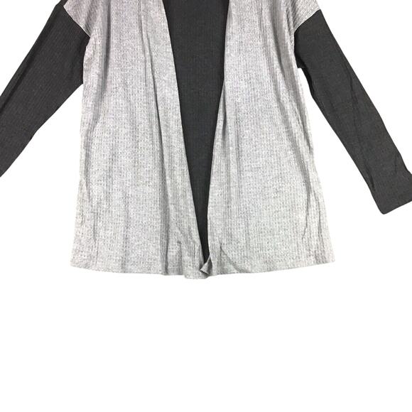 Bobeau Women’s M Gray Colorblock Waffle Knit Open Front Cardigan Sweater - Picture 9 of 13